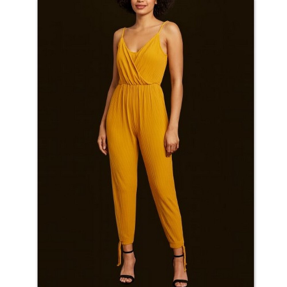 NWT Rolla Coster Mustard Soft Rib Knit Jumpsuit L Resort Chic Minimalist Boho